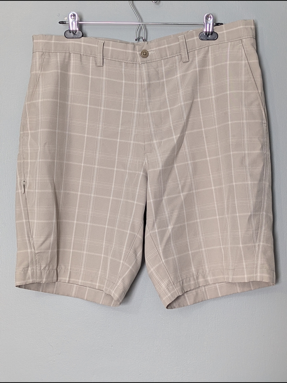 Haggar Men's Beige Plaid Performance Golf‎ Shorts